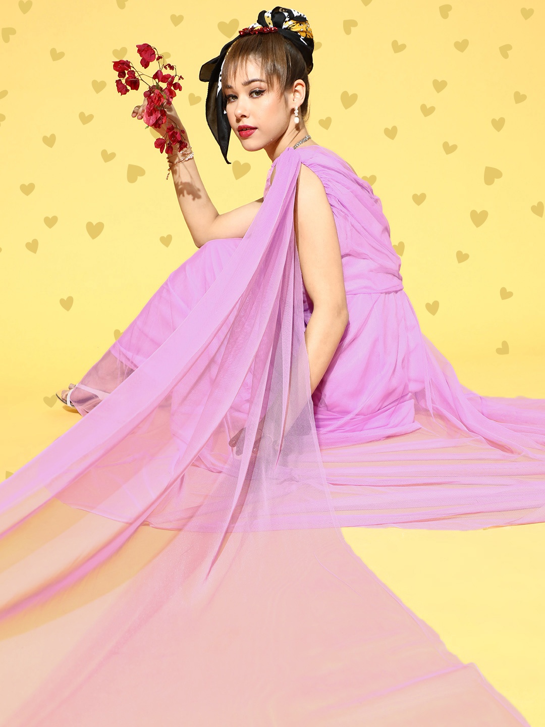 

U&F Women Elegant Lavender Solid One-Shoulder Dress