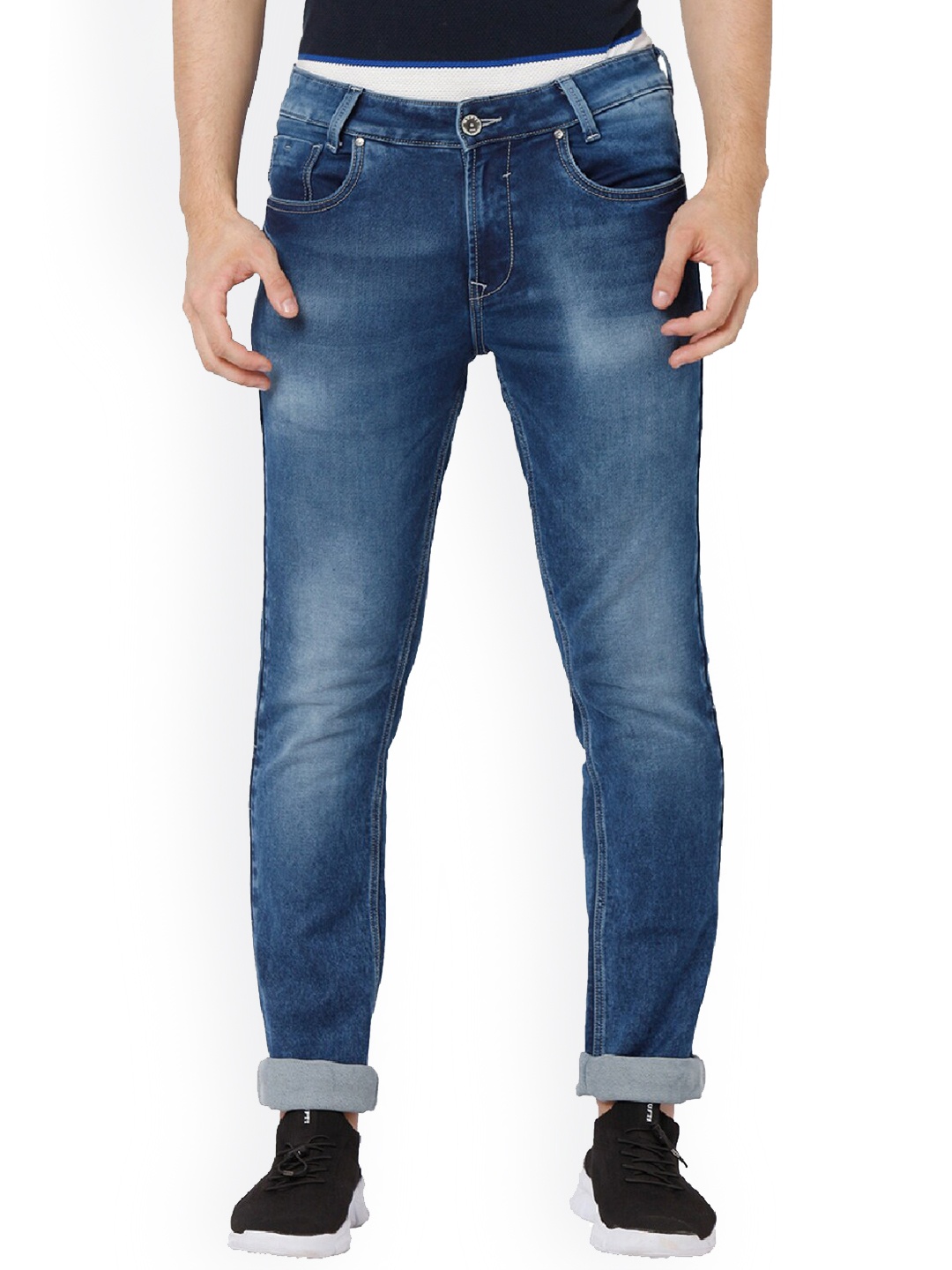 

Mufti Men Blue Slim Fit Mid-Rise Light Fade Stretchable Jeans with Whiskers & Chevrons
