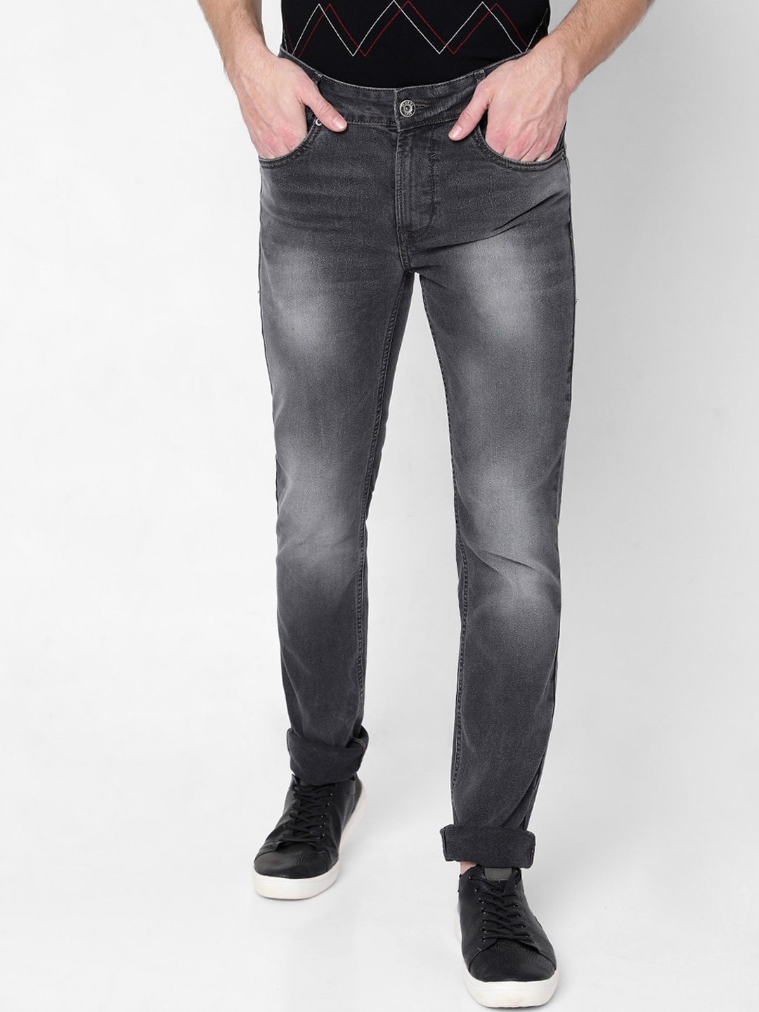 

Mufti Men Grey Slim Fit Low Distress Heavy Fade Stretchable Jeans
