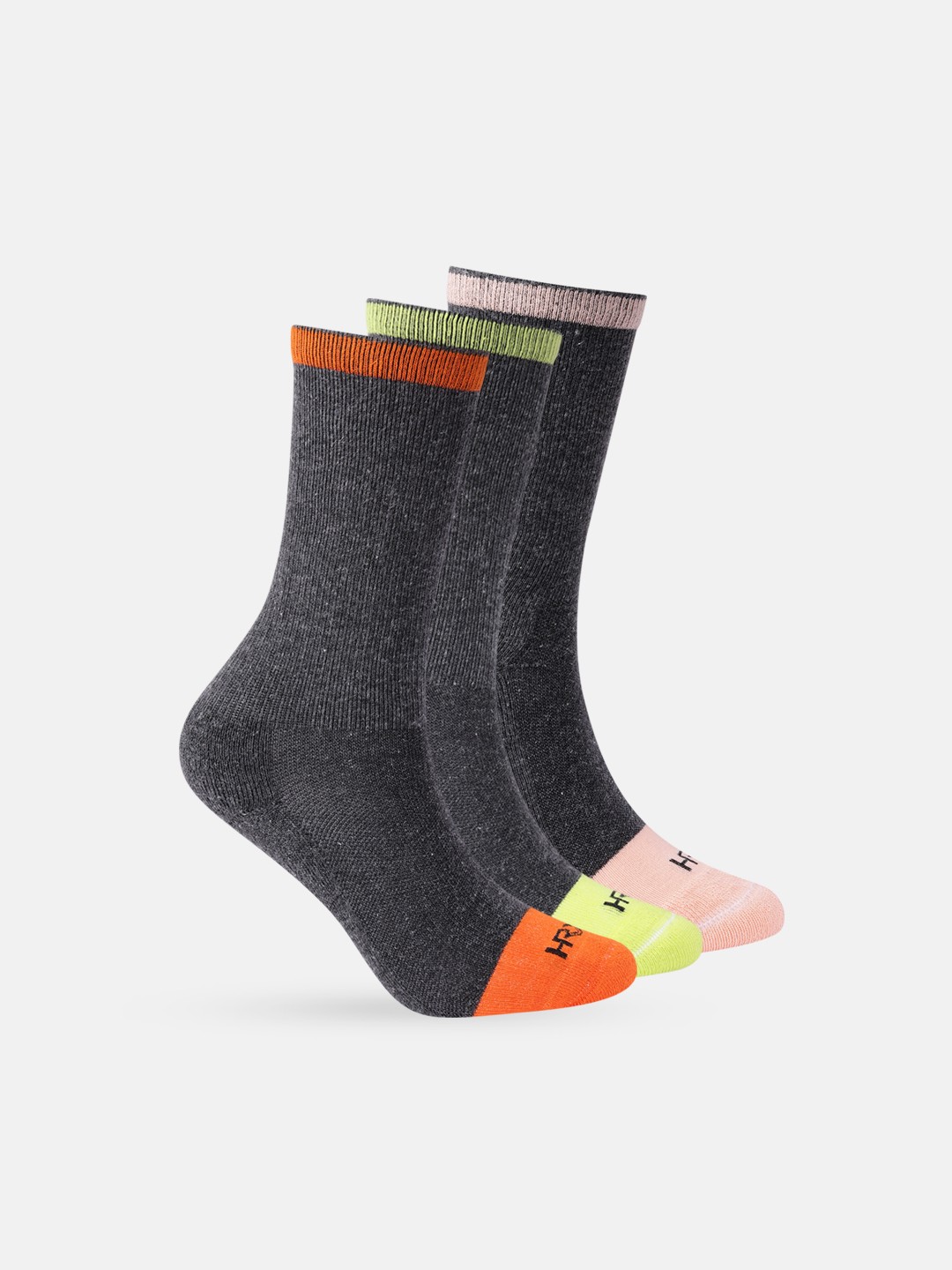 

HRX by Hrithik Roshan Mens Charcoal Grey Set of 3 Half Terry Calf Length Socks
