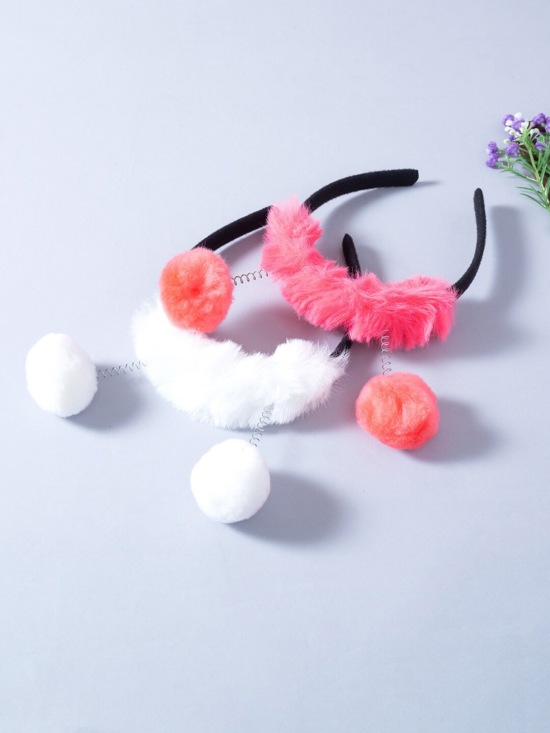 

Golden Peacock Girls Set Of 2 Pink & White Fur Hairband