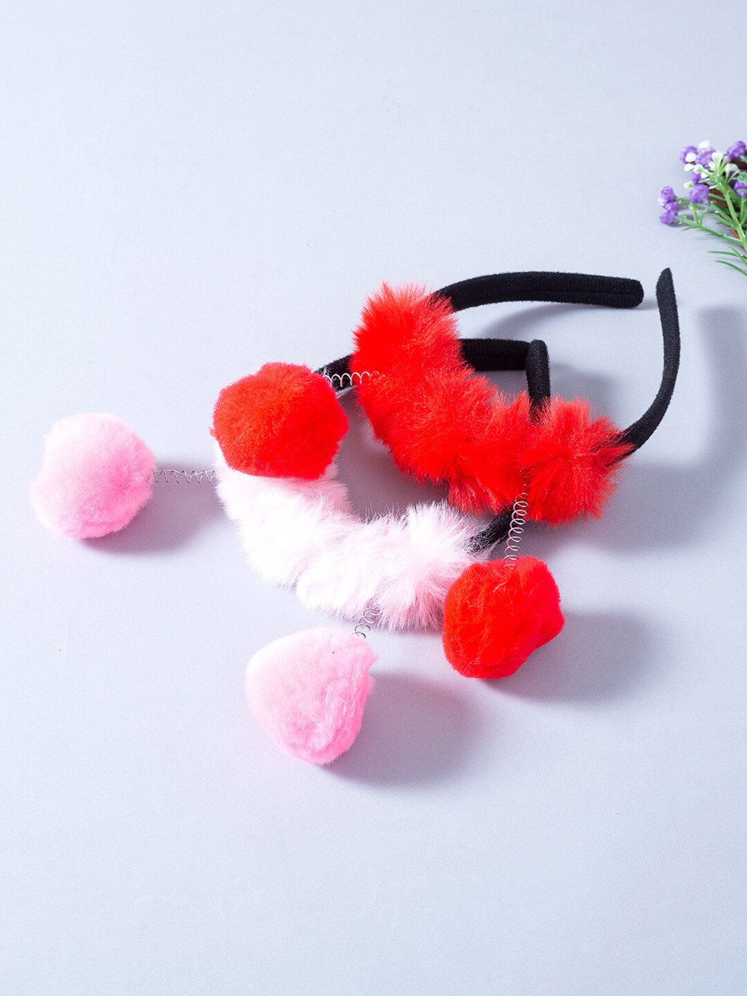 

Golden Peacock Girls Red & Pink Set of 2 Fur Hairband