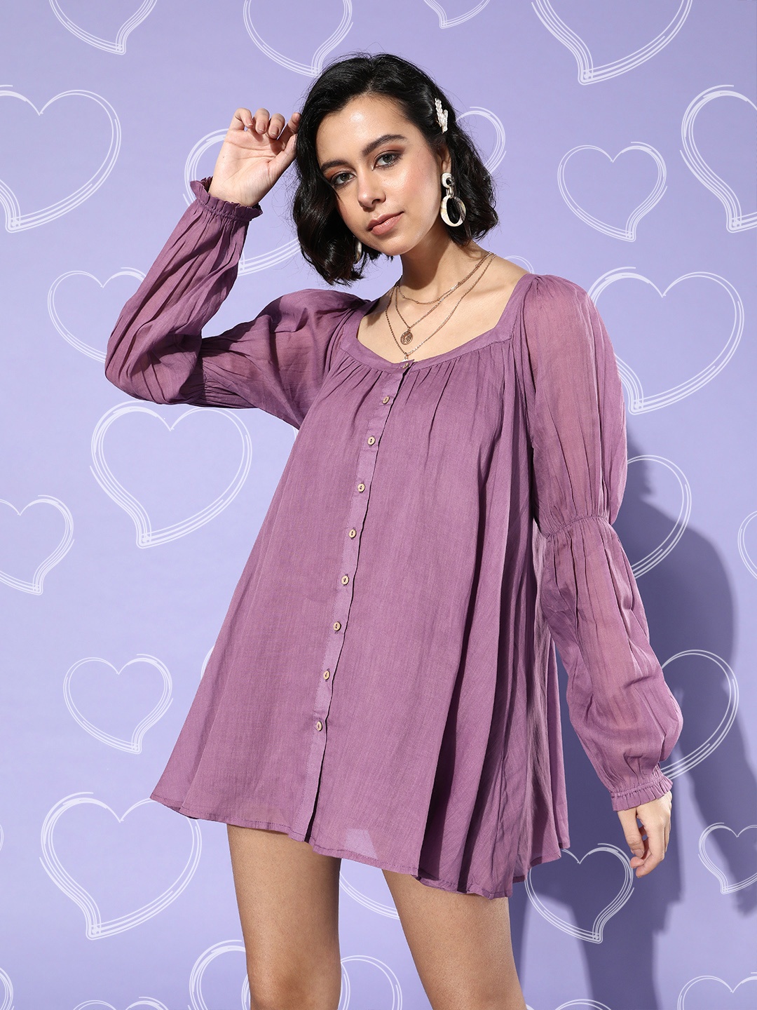 

QUIERO Mauve Solid A-Line Mini Dress