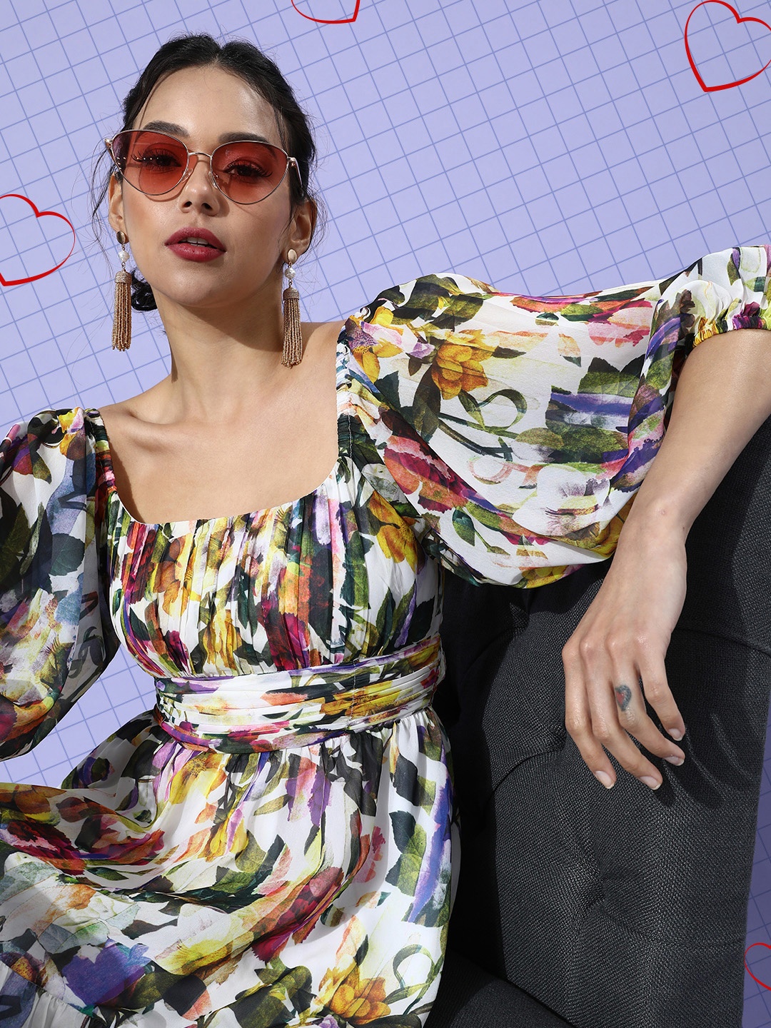 

QUIERO Women Chic Multi-Coloured Floral Tiered Dress