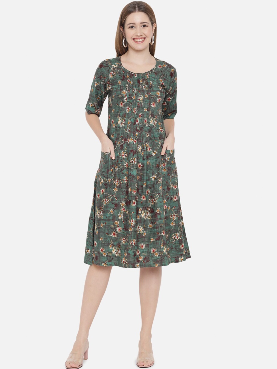 

Indietoga Green Floral A-Line Dress