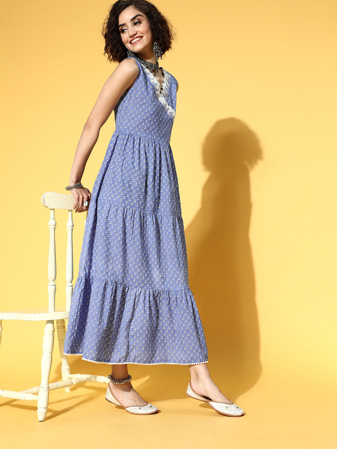 

Yufta Blue Ethnic Motifs Ethnic Maxi Dress