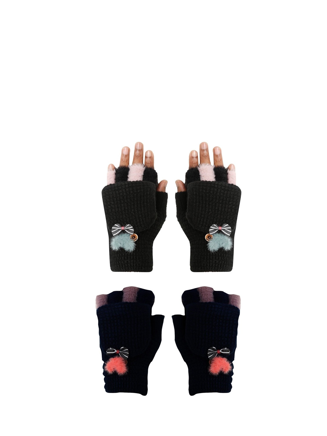 

FabSeasons Kids Pack Of 2 Patterned Hand Gloves, Black