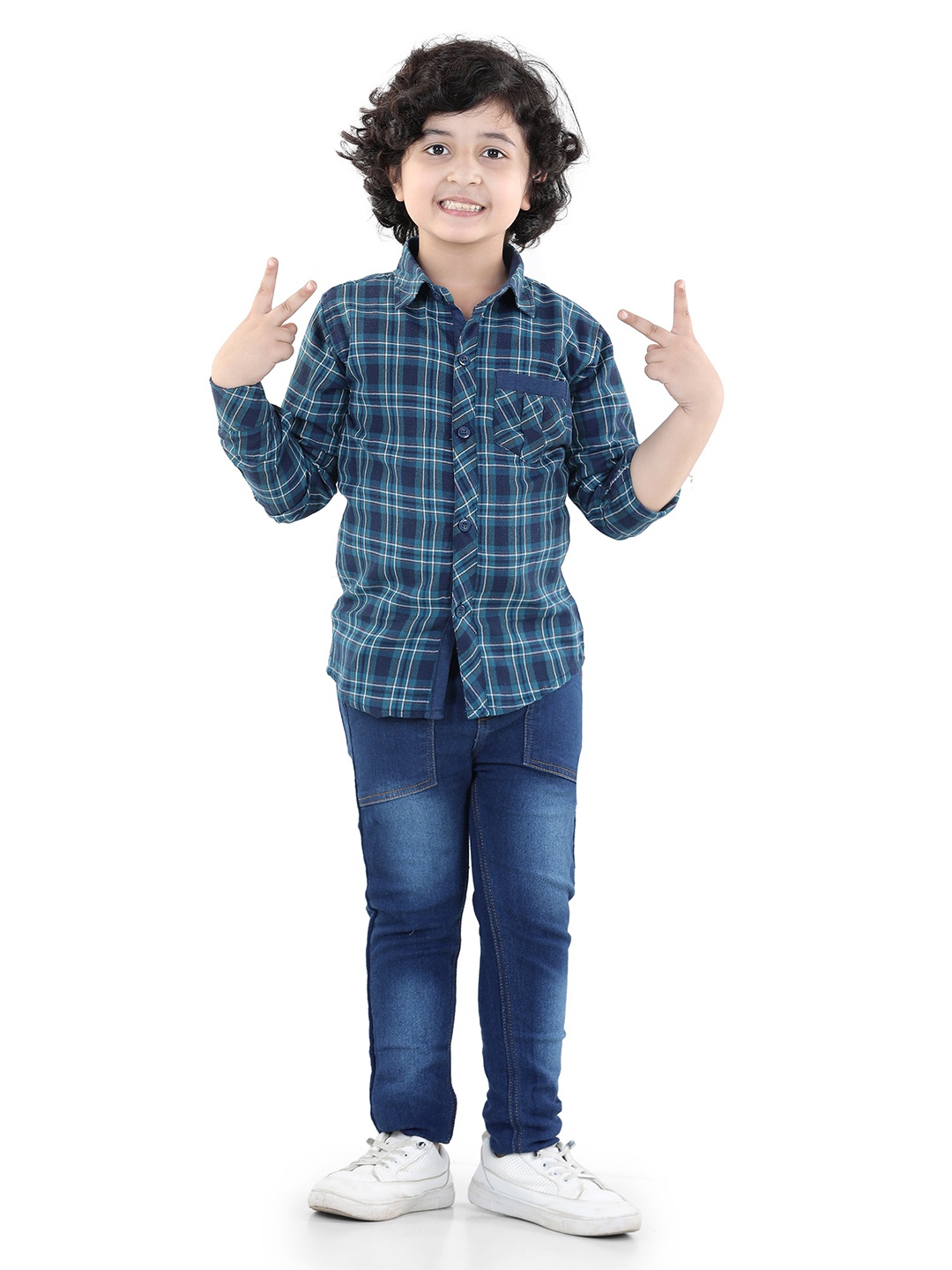 

Aj DEZInES Boys Blue Checked Shirt & Jeans