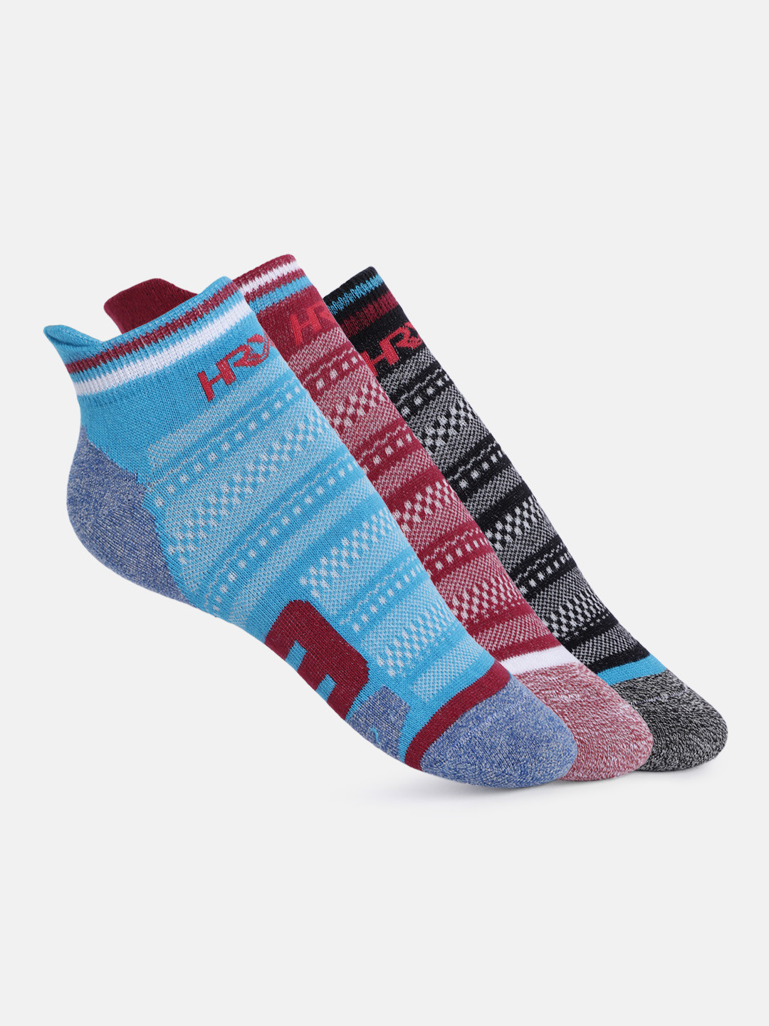 

HRX by Hrithik Roshan Boys Pack of 3 Patterned Rapid Dry Ankle-Length Socks, Blue