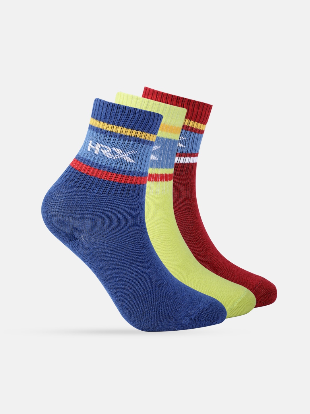 

HRX by Hrithik Roshan Boys Set of 3 Patterned Non Terry Above-Ankle Length Socks, Blue