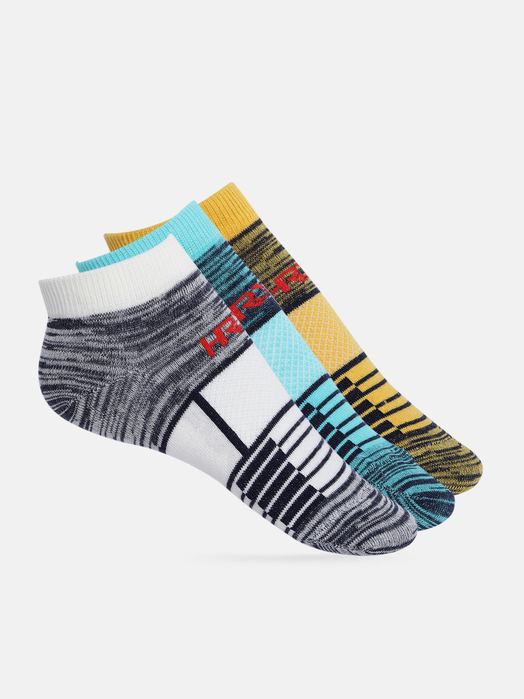 

HRX by Hrithik Roshan Boys Pack of 3 Patterned Rapid Dry Ankle-Length Socks, White