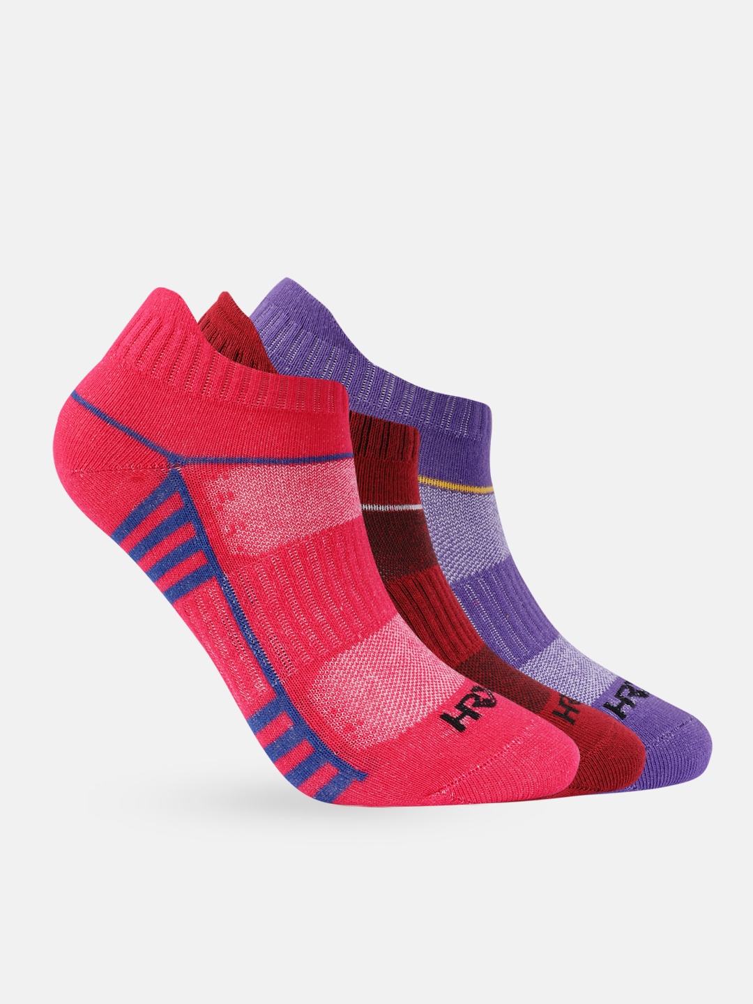 

HRX by Hrithik Roshan Girls Pack of 3 Striped Ankle Length Socks, Blue