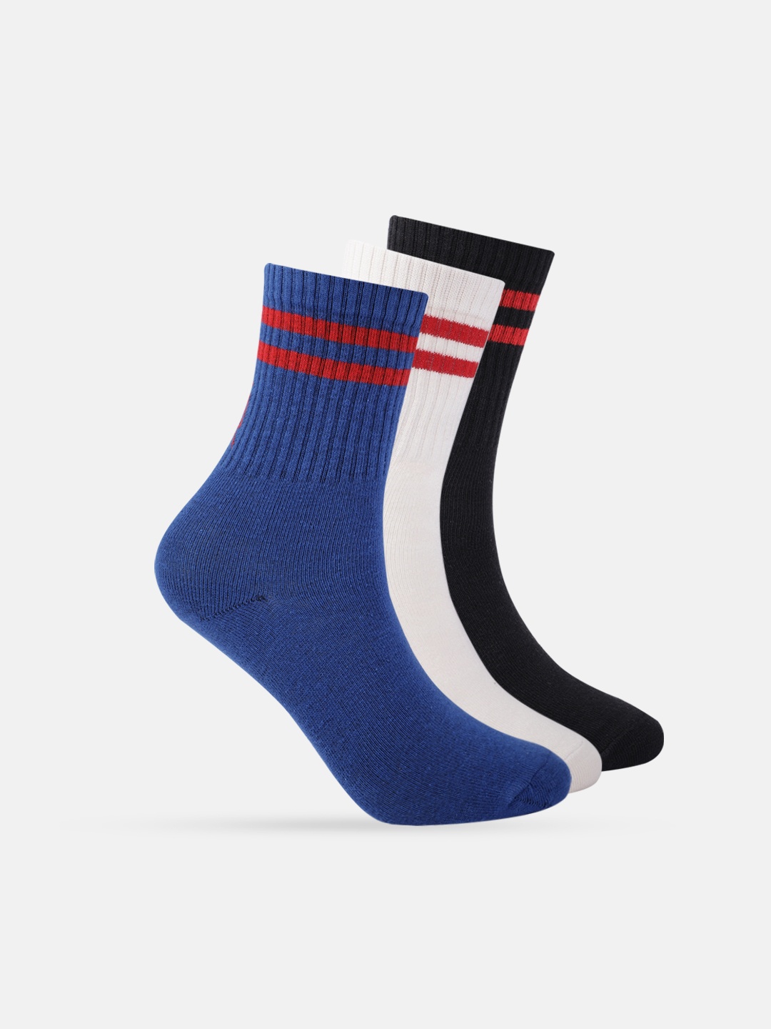 

HRX by Hrithik Roshan Girls Pack of 3 Striped Above-Ankle Length Socks, Black