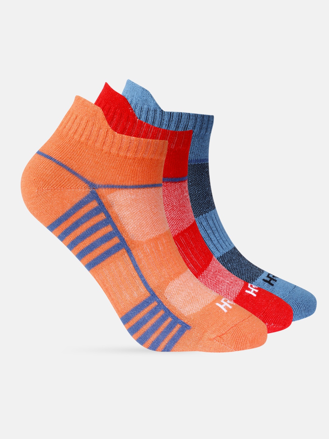 

HRX by Hrithik Roshan Boys Pack of 3 Striped Ankle Length Socks, Blue