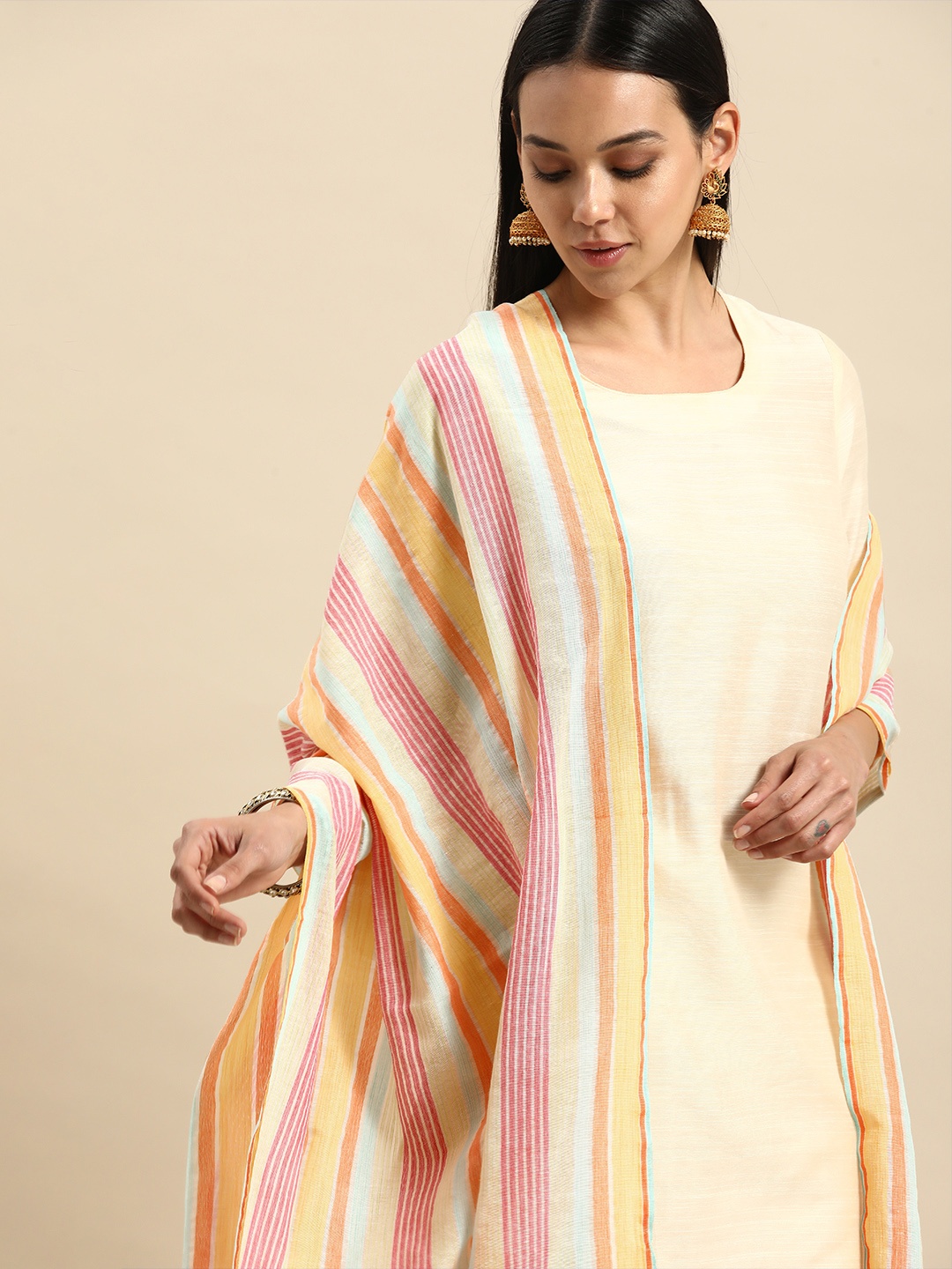 

Shaily Multicoloured Woven Design Cotton Silk Dupatta, Multi