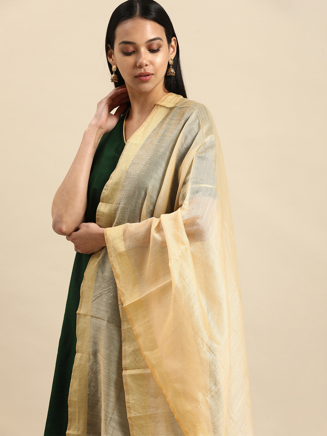 

Shaily Beige Woven Design Cotton Silk Dupatta