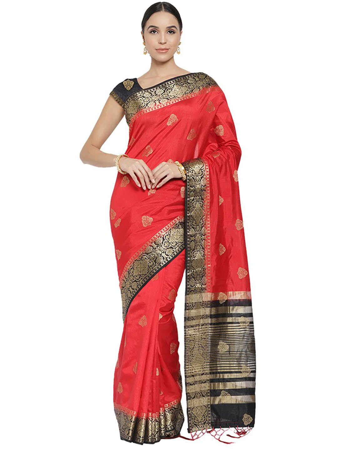 

Nimayaa Women Red Woven Design Ethnic Motifs Zari Silk Blend Saree