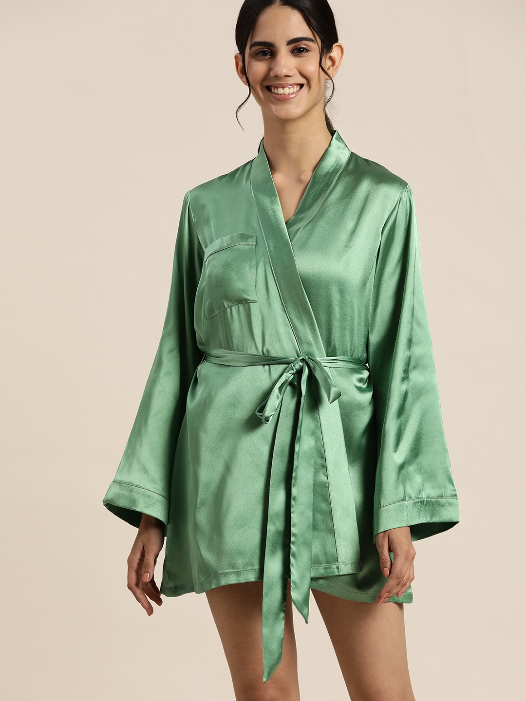

ADORENITE Women Green Embroidered Bridesmaid Robe