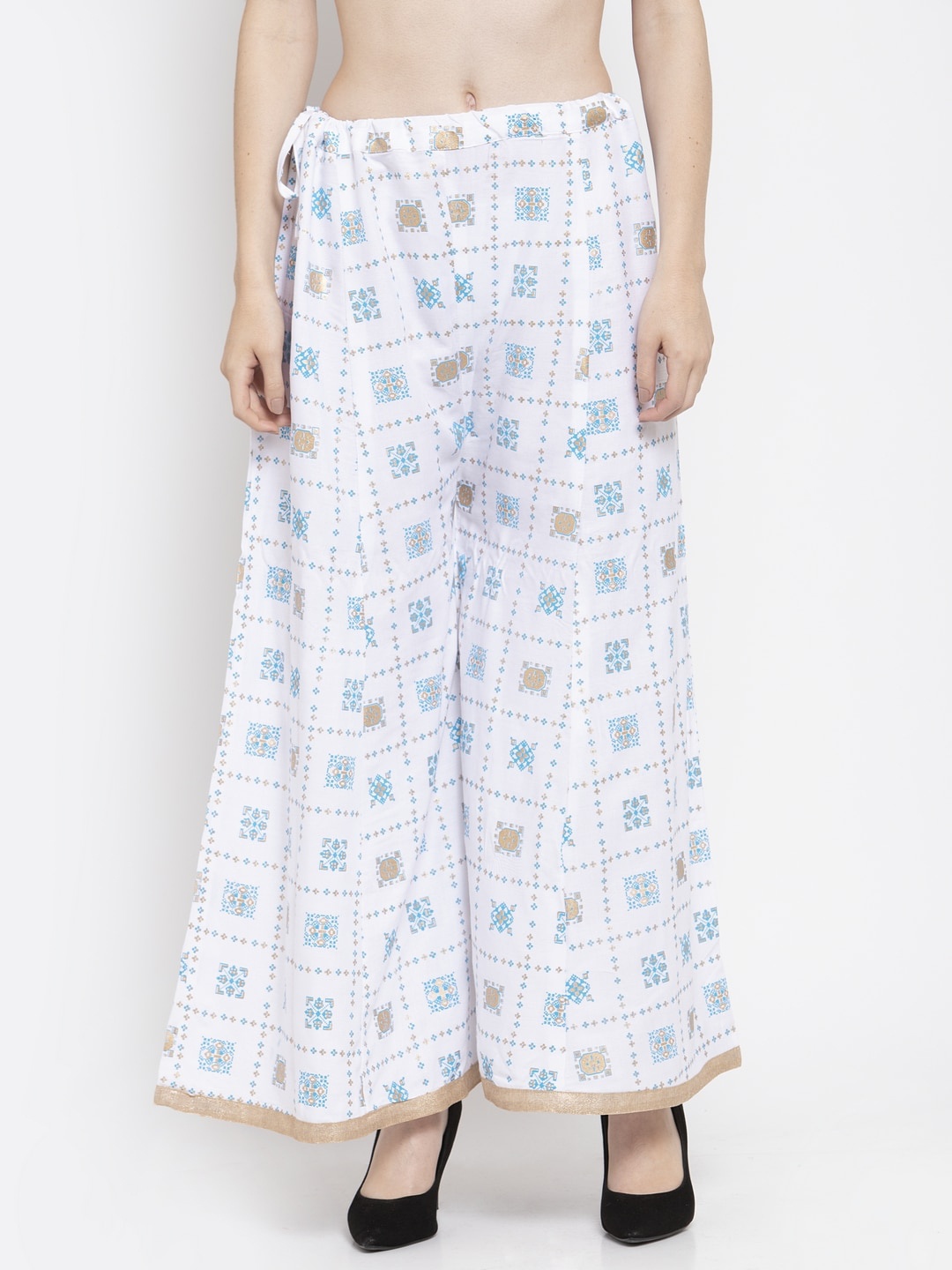 

Clora Creation Women White & Blue Geometric Printed Palazzos