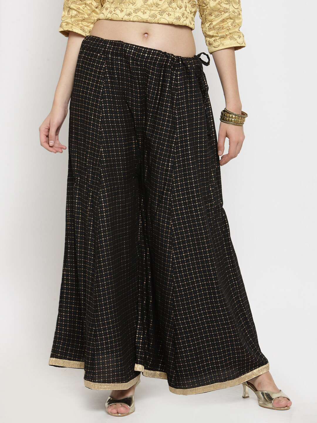 

Clora Creation Women Black & Gold-Coloured Printed Flared Palazzos