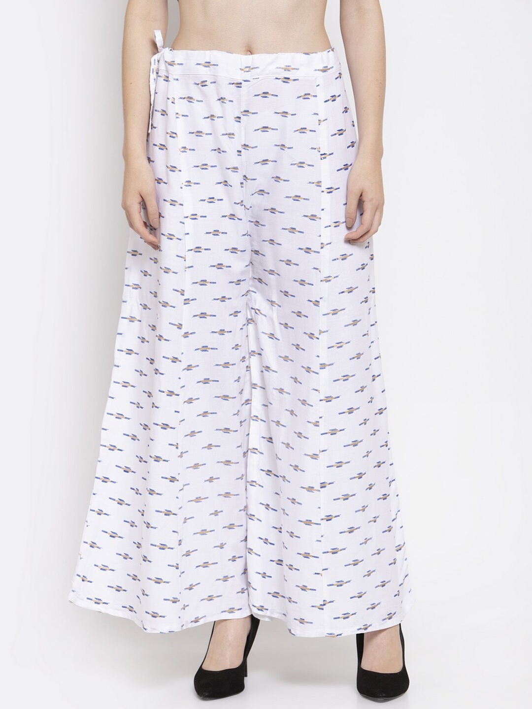 

Clora Creation Women White & Blue Printed Flared Knitted Palazzos