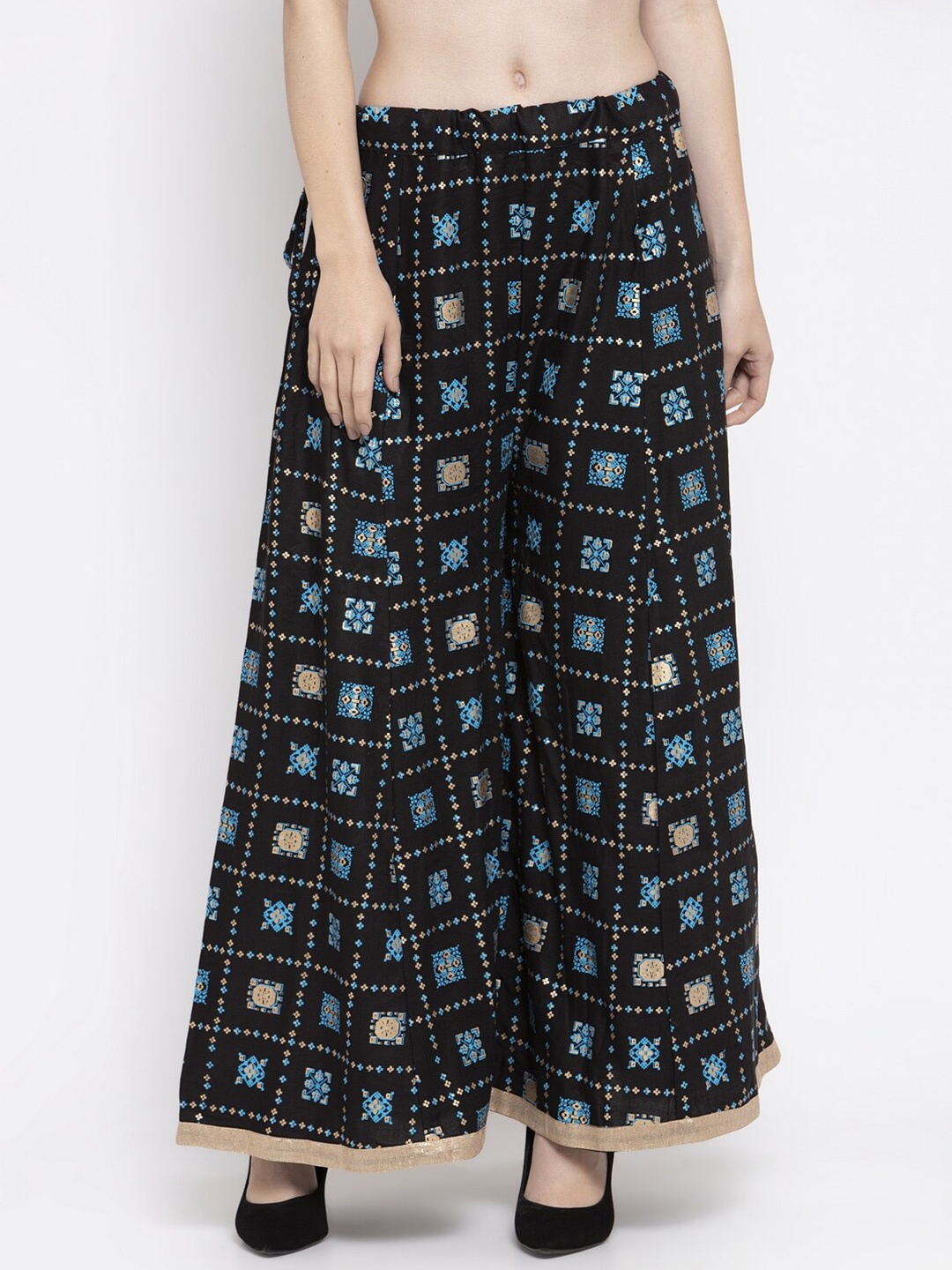 

Clora Creation Women Black & Blue Printed Flared Palazzos