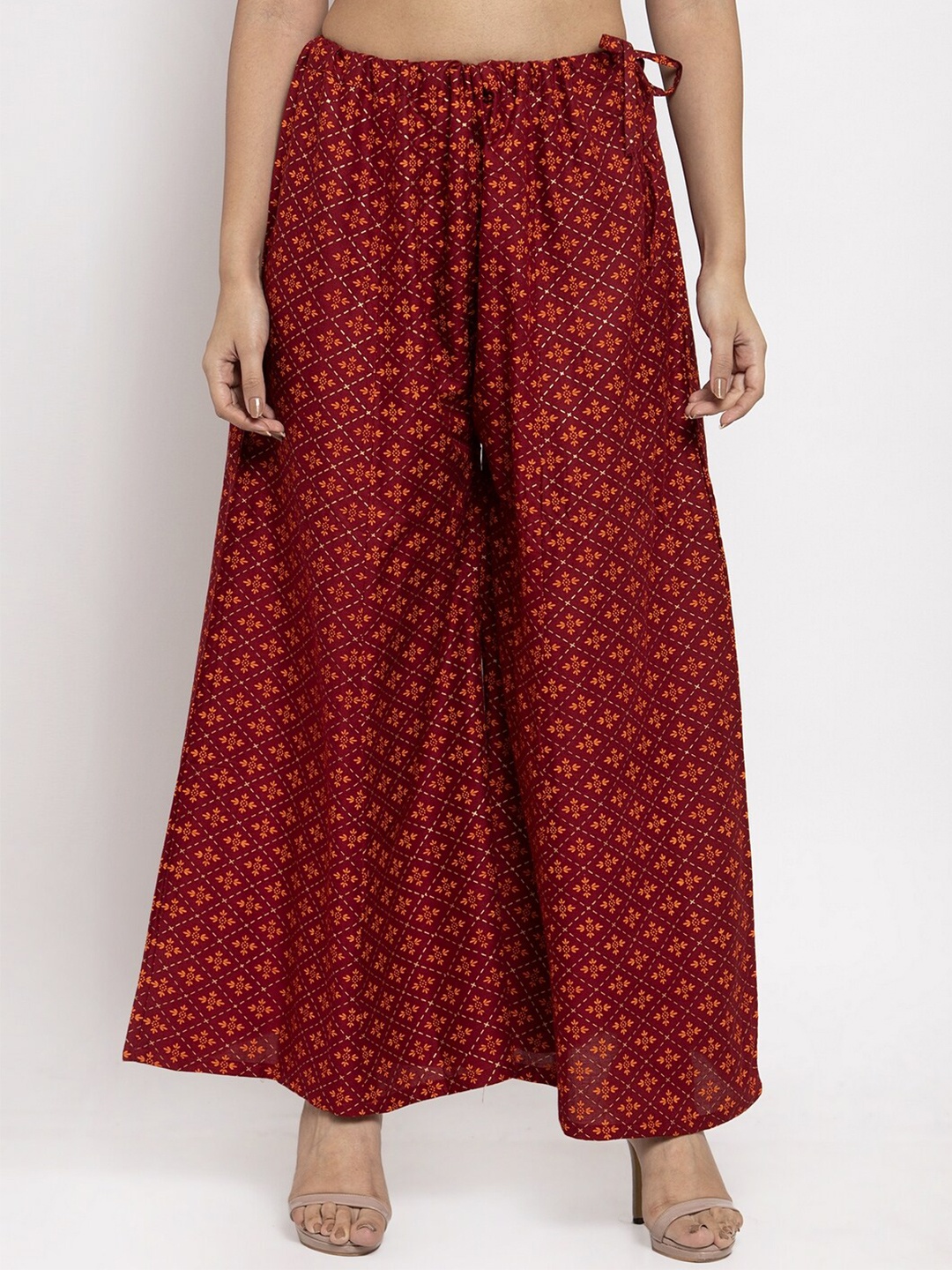

Clora Creation Women Maroon & Tan Floral Printed Knitted Ethnic Palazzos