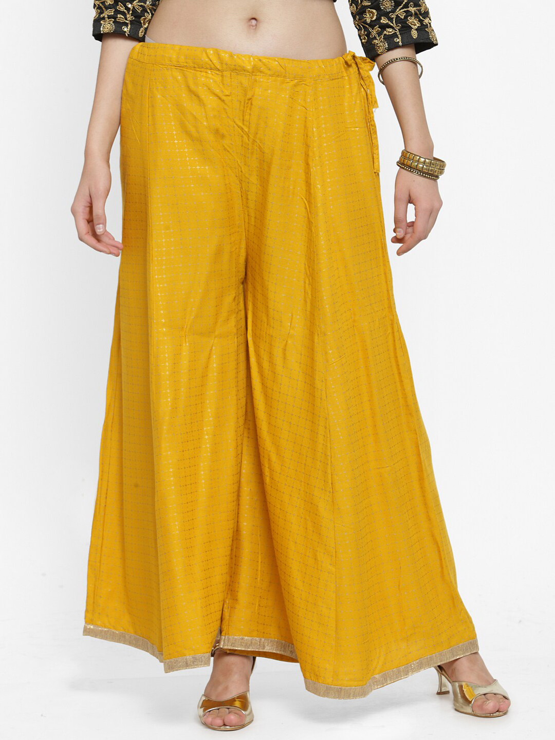 

Clora Creation Women Mustard Checked Wide Leg Palazzo
