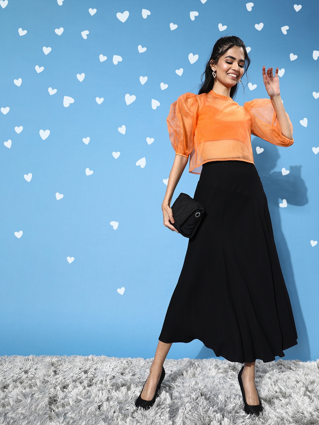 

Style Quotient Women Orange Solid Sheer Top