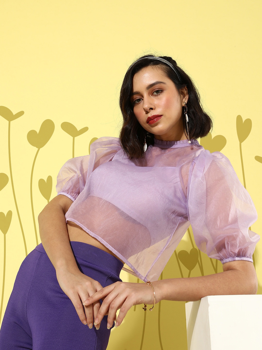 

Style Quotient Women Elegant Mauve Solid Sheer Top