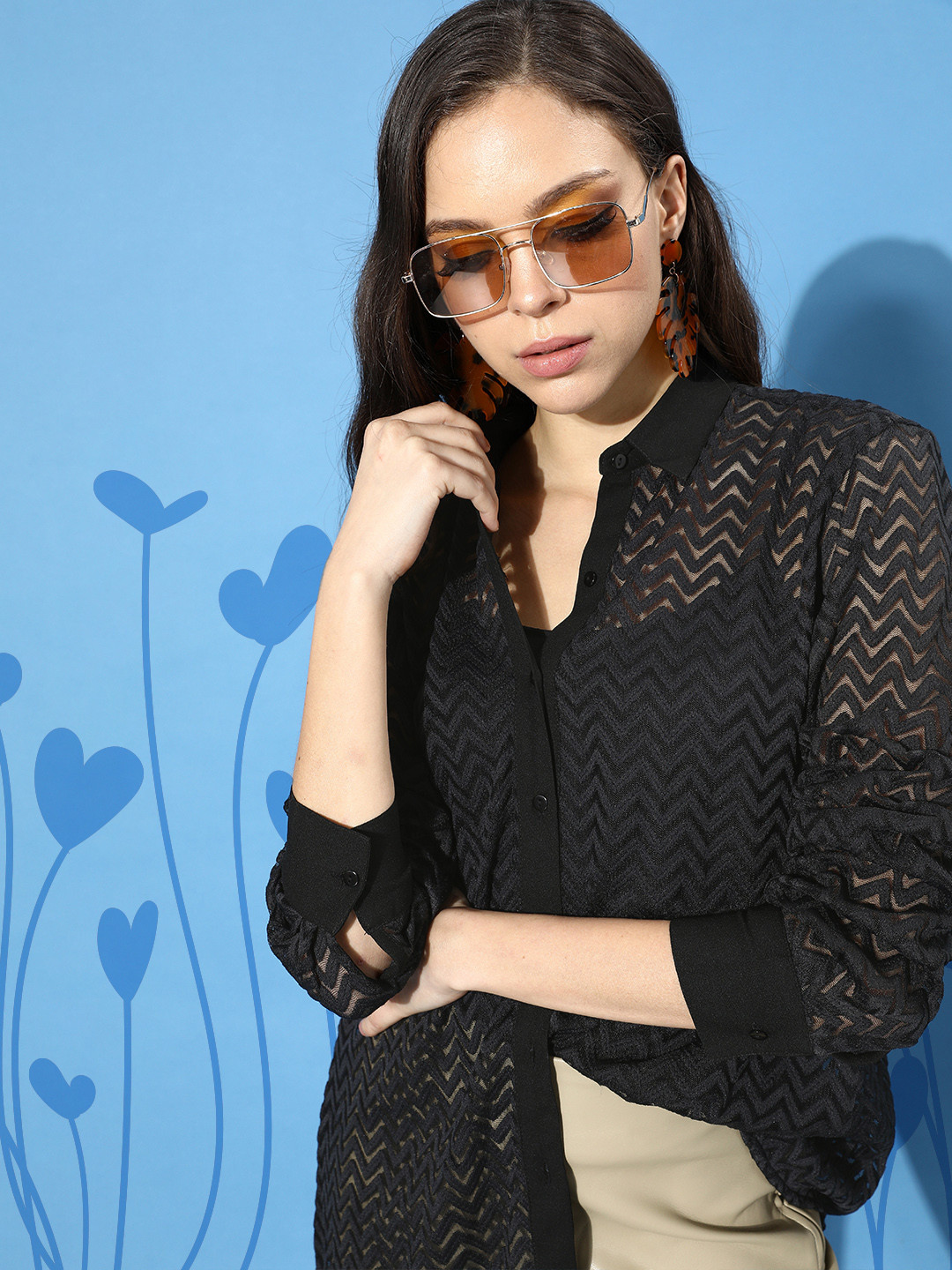 

Style Quotient Women Stylish Black Chevron Shirt