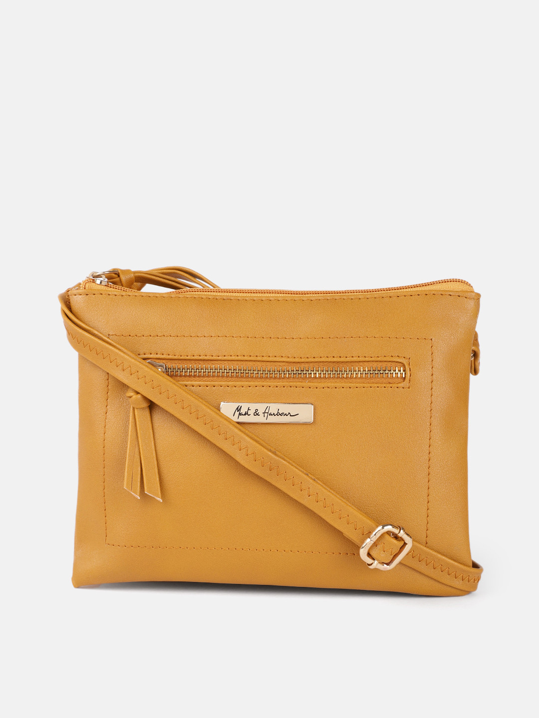 

Mast & Harbour Women Mustard PU Structured Sling Bag