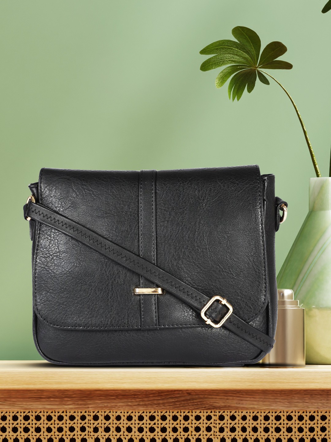 

Roadster Black Textured PU Structured Sling Bag