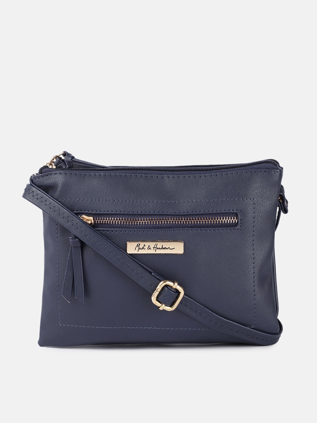 

Mast & Harbour Women Navy Blue PU Structured Sling Bag