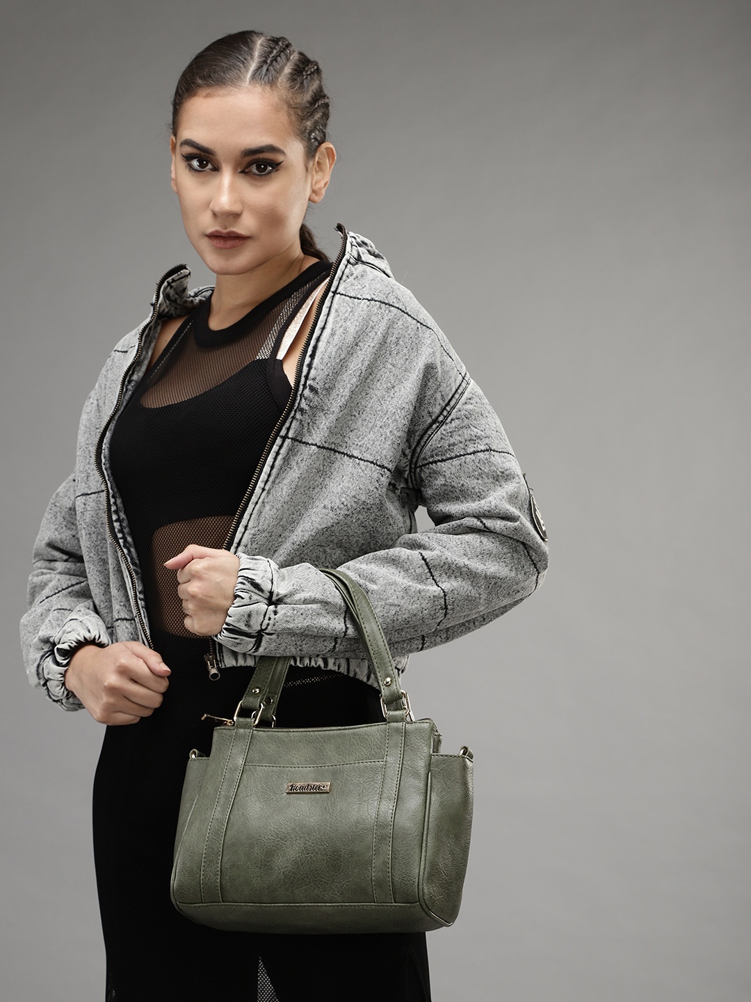 

Roadster Women Olive Green Textured Swagger Handheld Bag