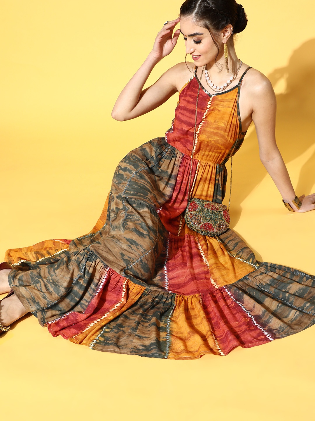 

Yufta Mustard Yellow Tie and Dye Dyed Maxi Dress