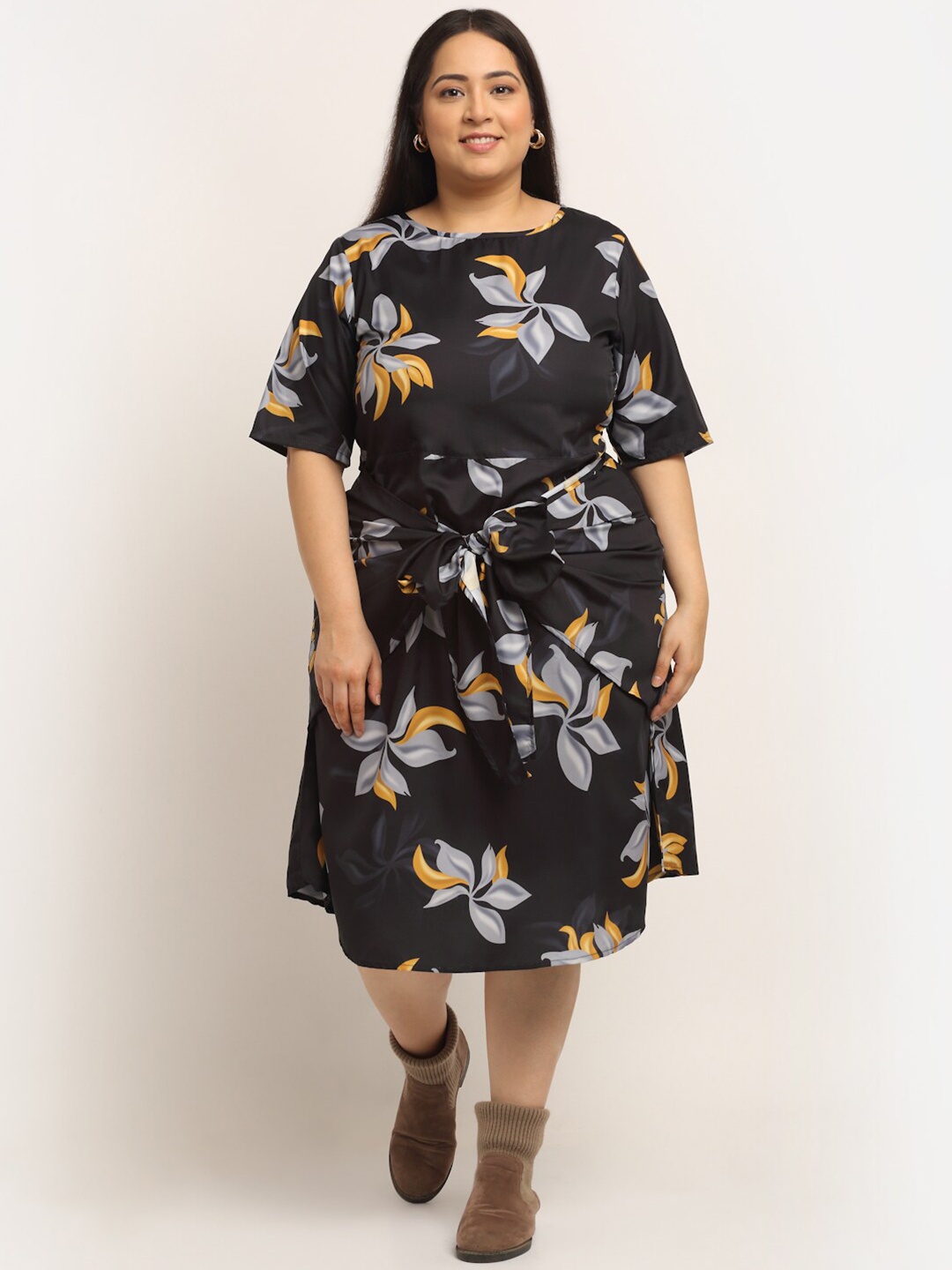 

Flambeur Multicoloured Floral Crepe Midi Dress, Multi