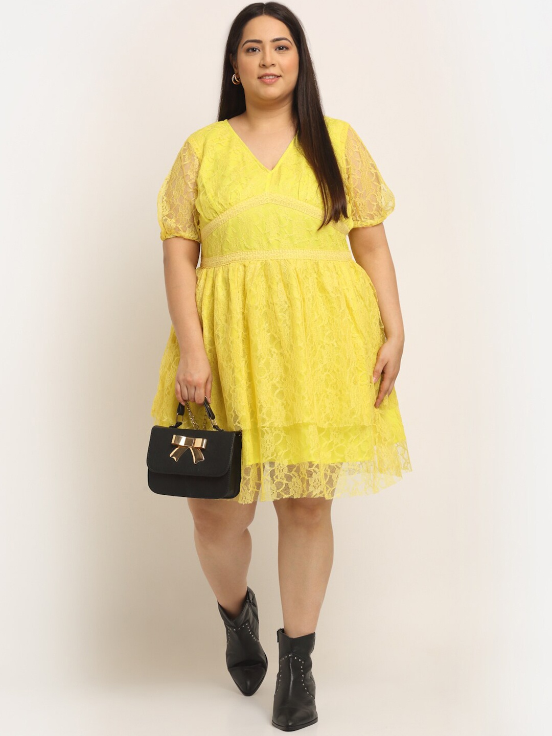 

Flambeur Women Yellow Fit & Flare Net Dress