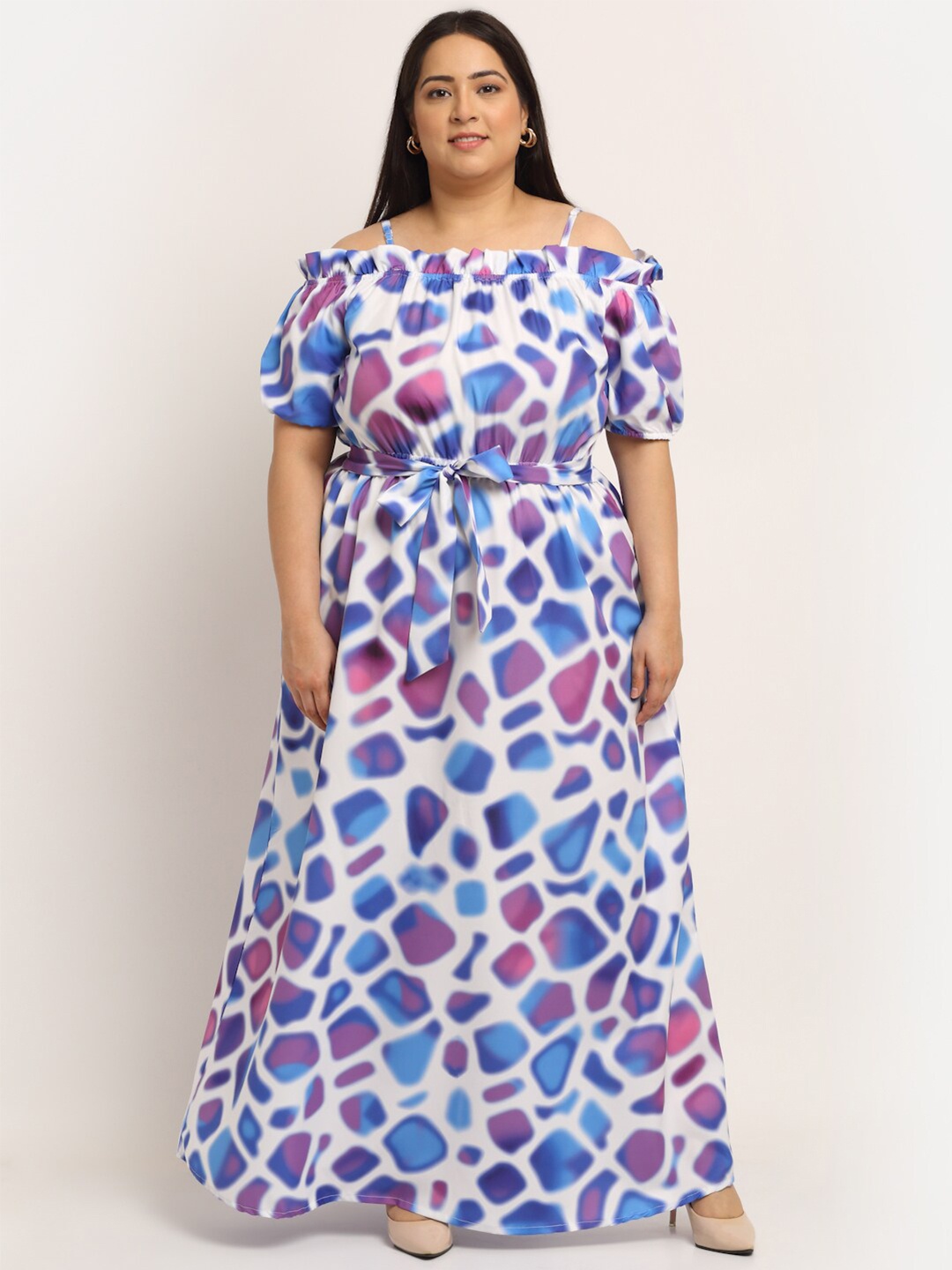 

Flambeur Multicoloured Plus Size Off-Shoulder Crepe Maxi Dress, Multi