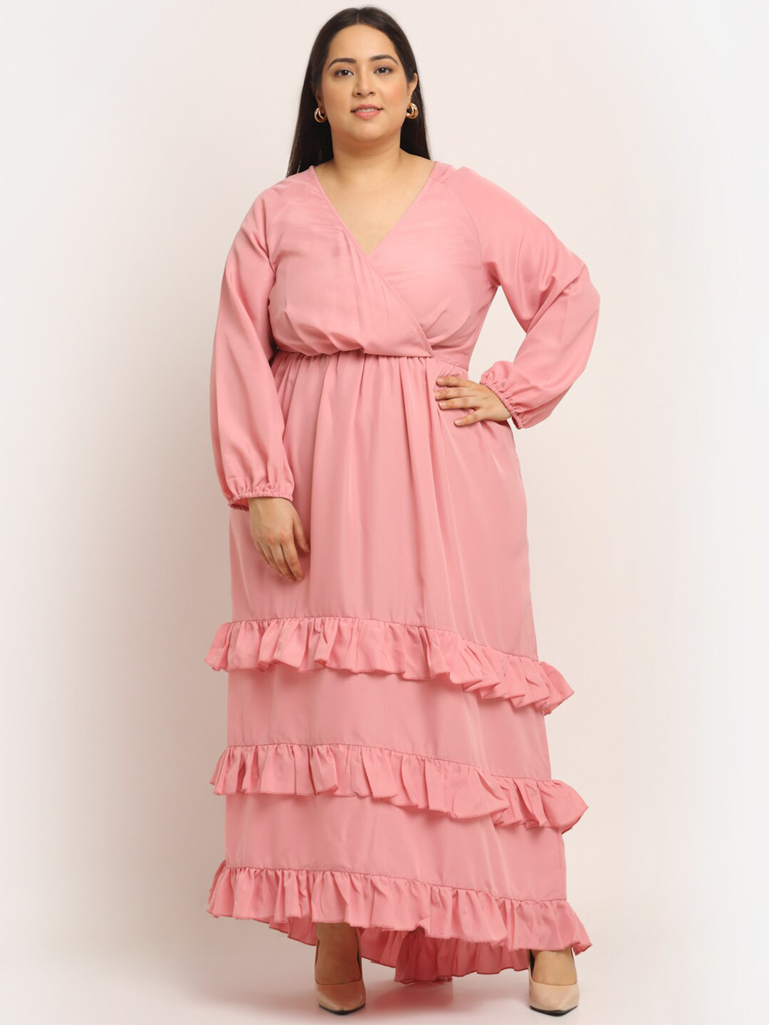 

Flambeur Plus Size Women Pink Crepe Maxi Dress
