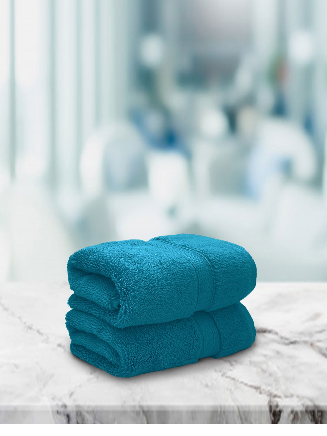 

Aura Set Of 2 Baltic Blue Solid 650 GSM Super Absorbent Pure Cotton Hand Towels, Teal