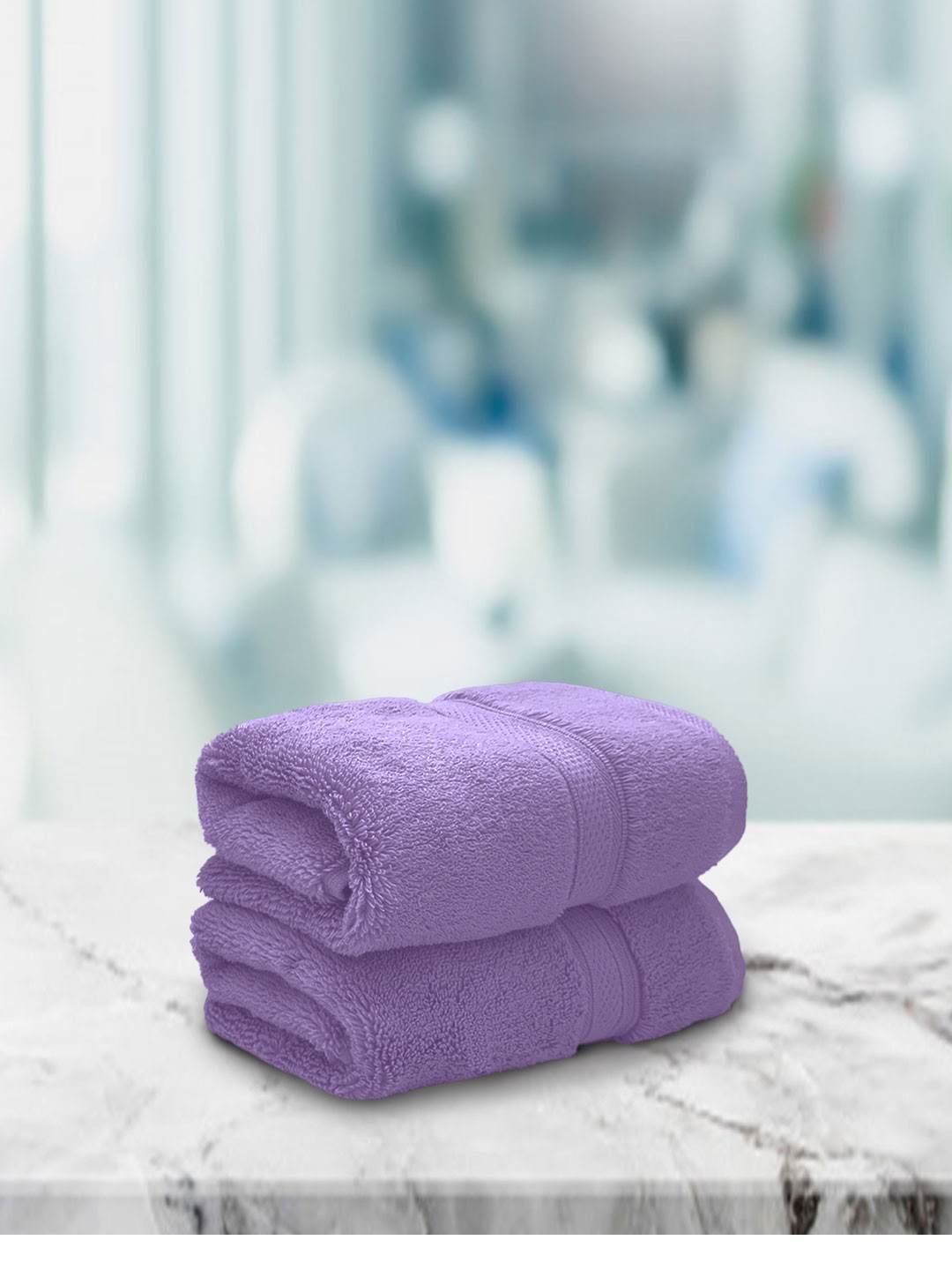 

Aura Set Of 2 Orchid Purple Solid 650 GSM Super Absorbent Pure Cotton Hand Towels, Lavender