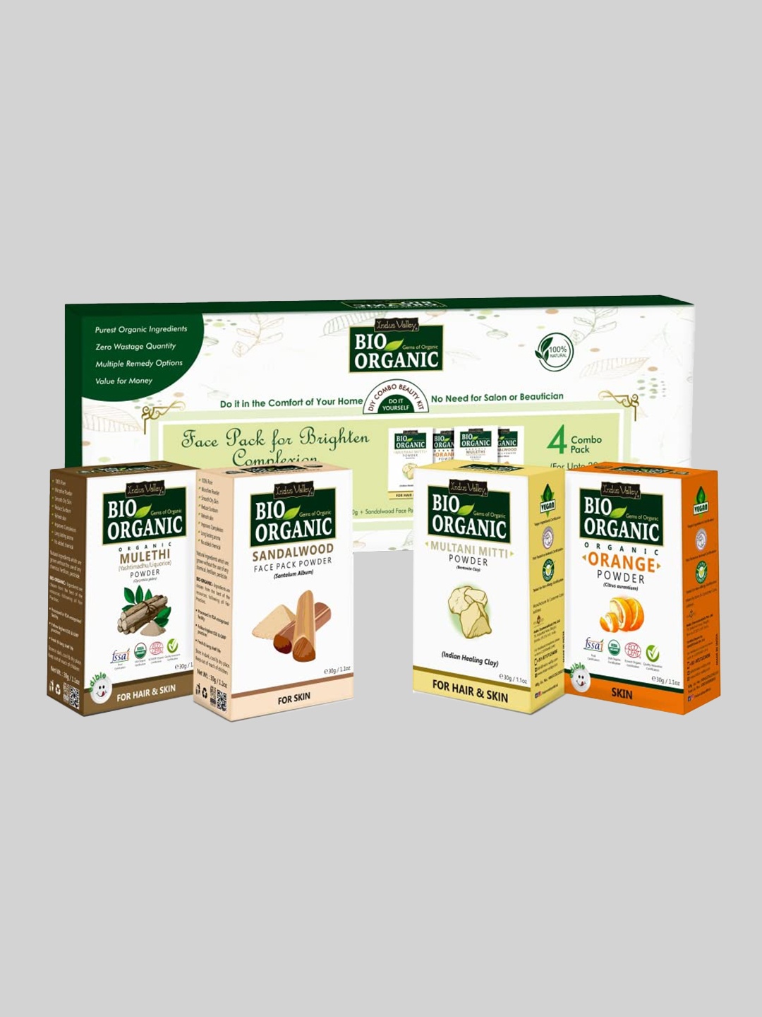 

Indus Valley Bio Organic Face Pack for Brighten Complexion Gift Pack DIY Kit, Green