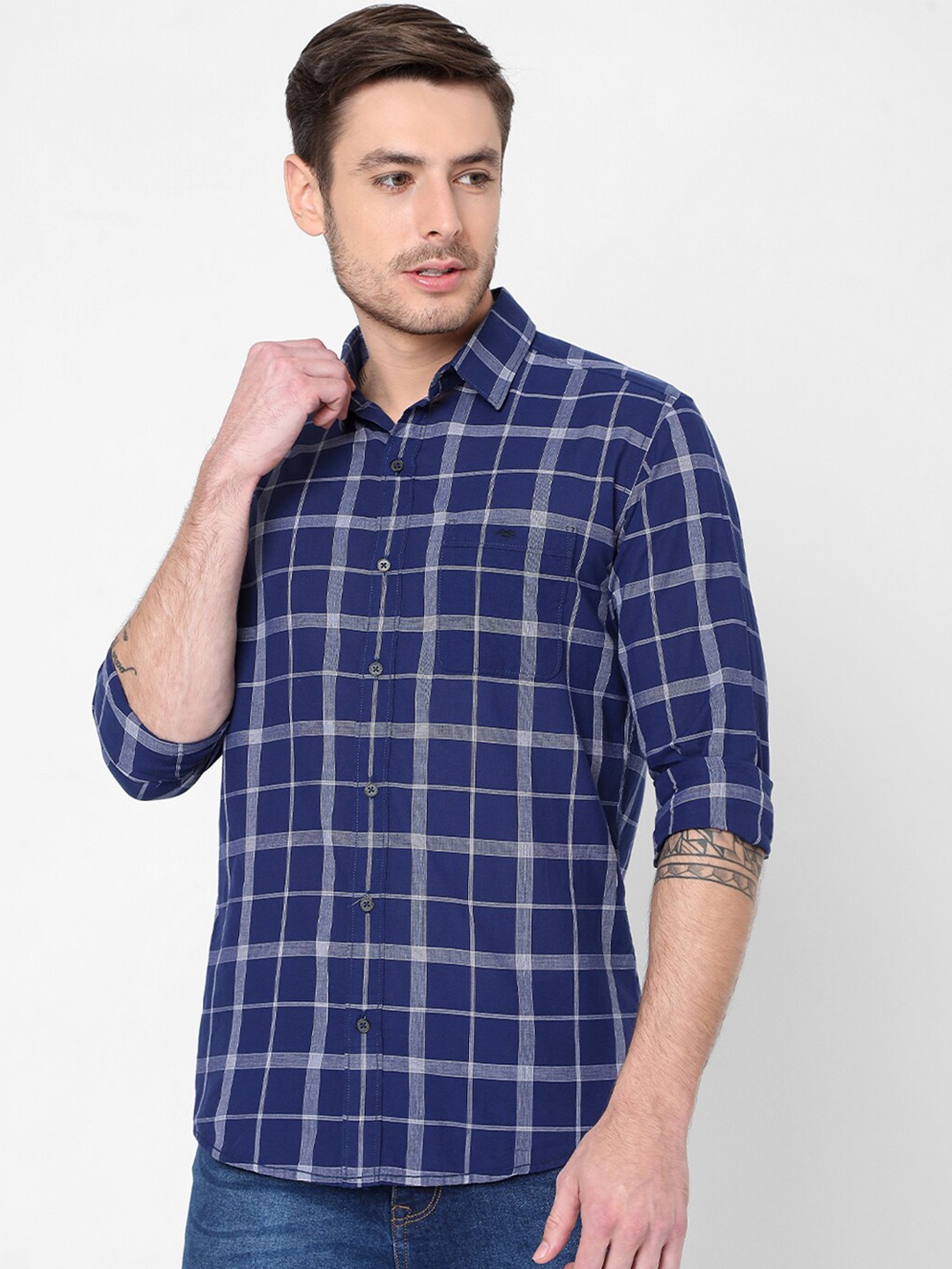 

Mufti Men Blue Slim Fit Checked Casual Shirt