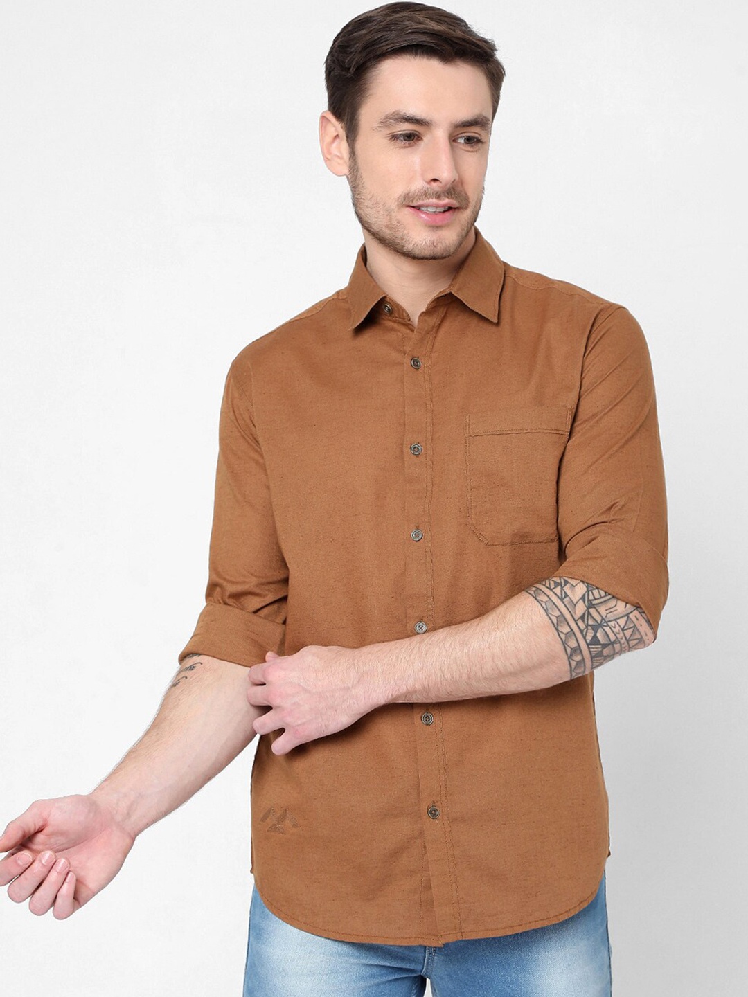 

Mufti Men Khaki Slim Fit Casual Shirt