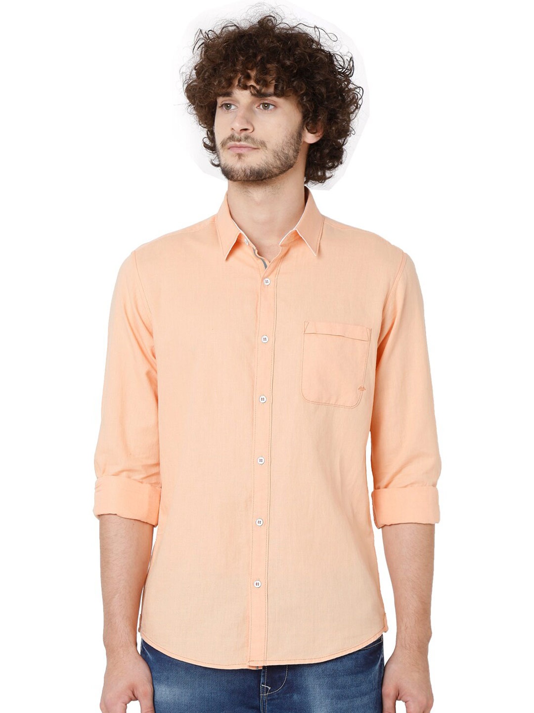 

Mufti Men Peach-Coloured Slim Fit Casual Shirt