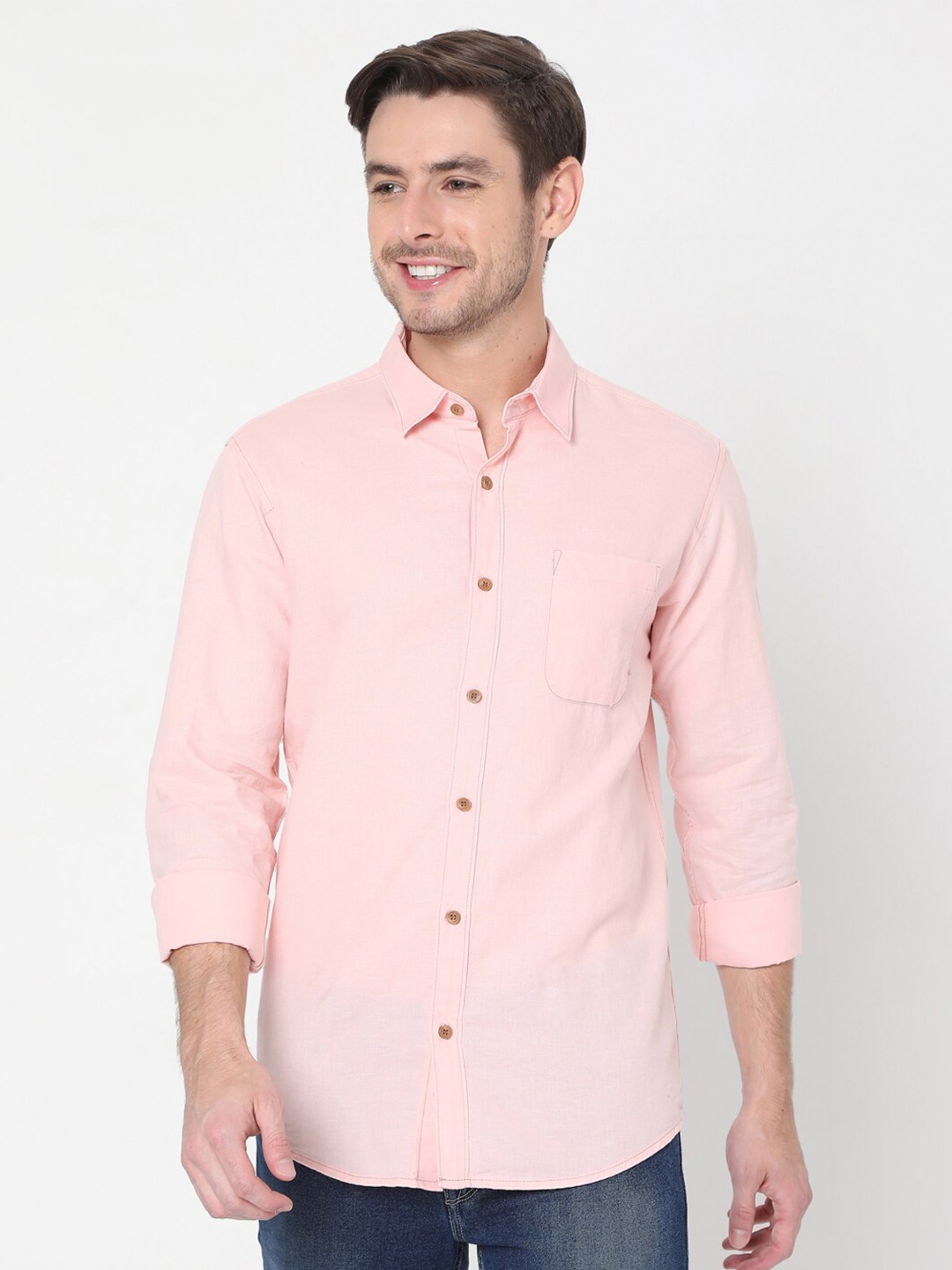 

Mufti Men Peach-Coloured Slim Fit Casual Shirt