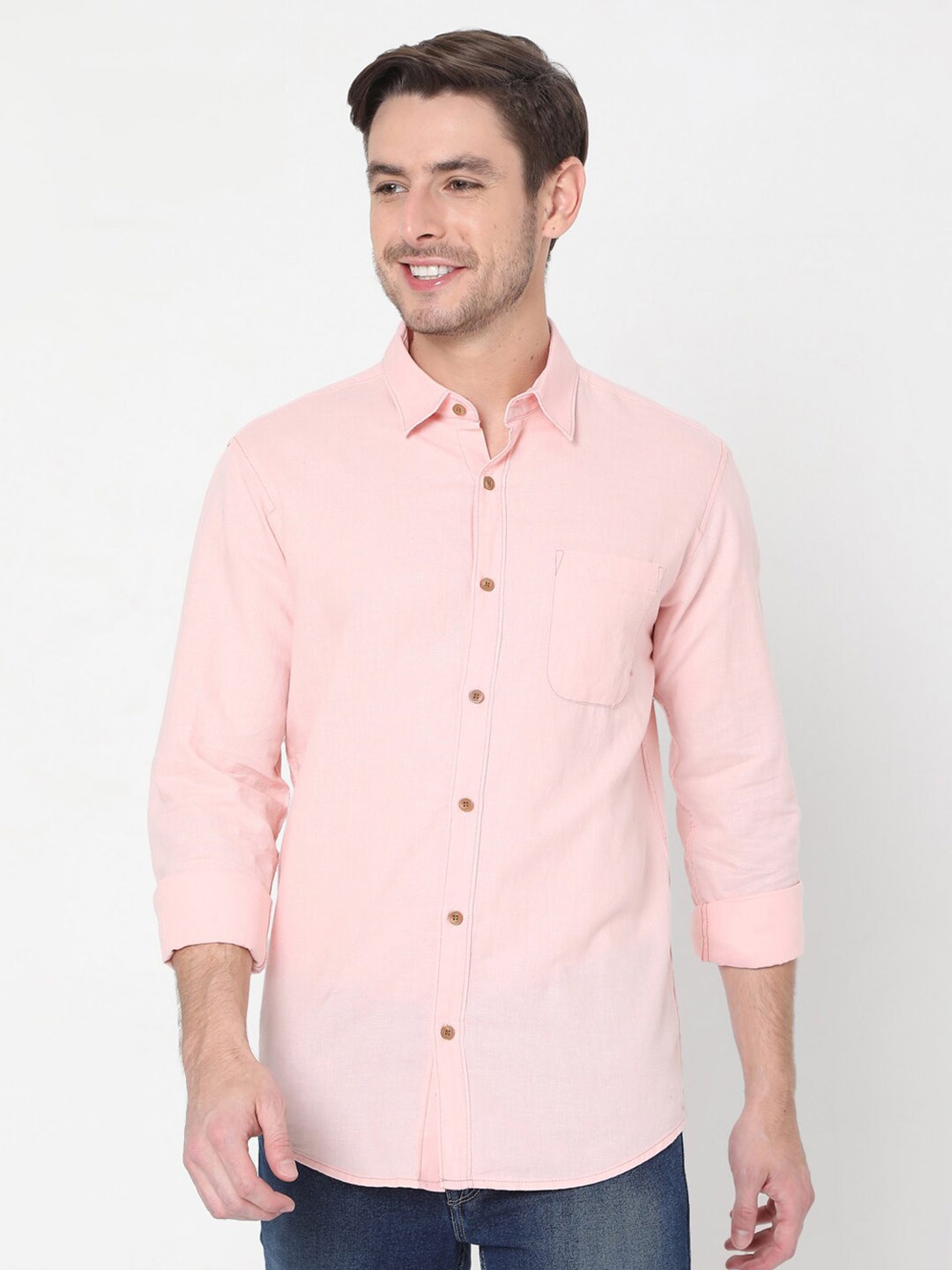 

Mufti Men Pink Slim Fit Solid Casual Shirt