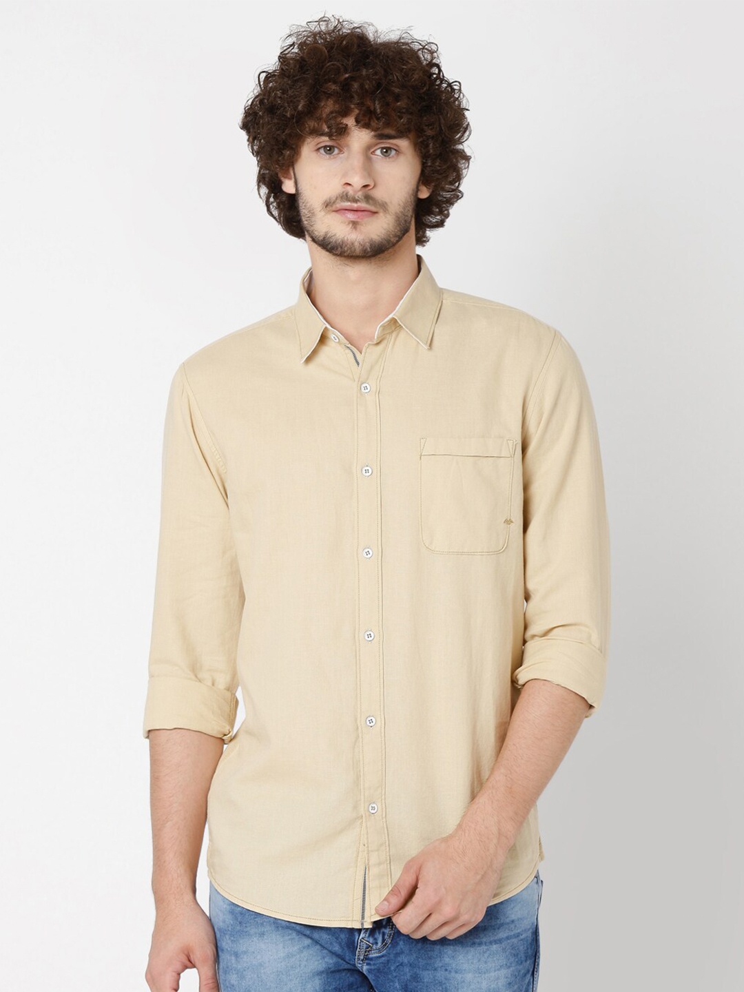 

Mufti Men Beige Slim Fit Casual Shirt