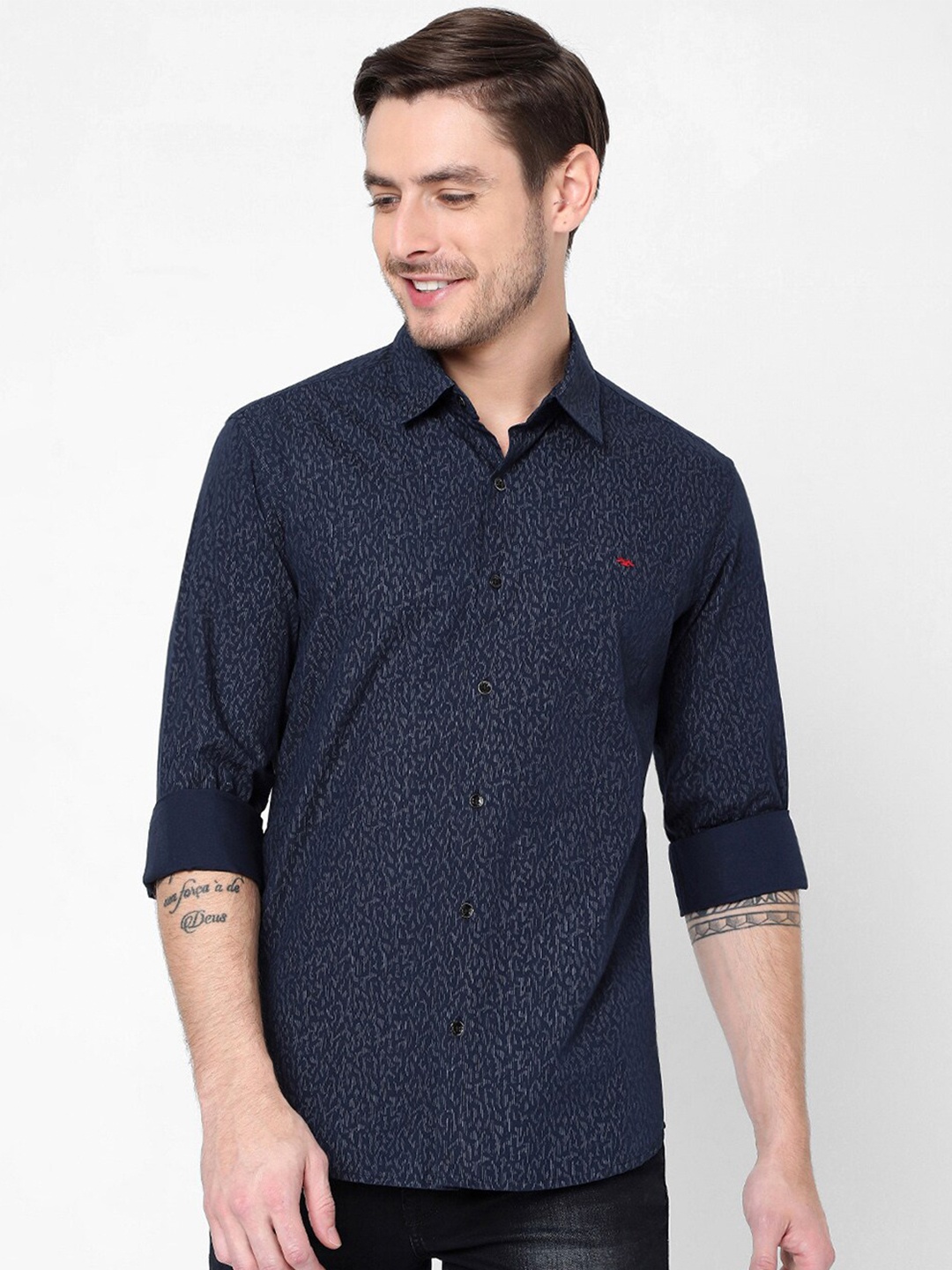 

Mufti Men Navy Blue Slim Fit Printed Casual Shirt